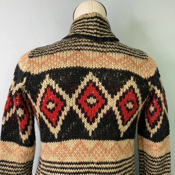 Pink Republic Southwestern Open Front Cardigan Knit Sweater Tan Red Black Size M - Picture 8 of 16